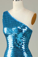 Laden Sie das Bild in den Galerie-Viewer, Glitter Königsblau Eine Schulter Pailletten Enges Abiballkleid