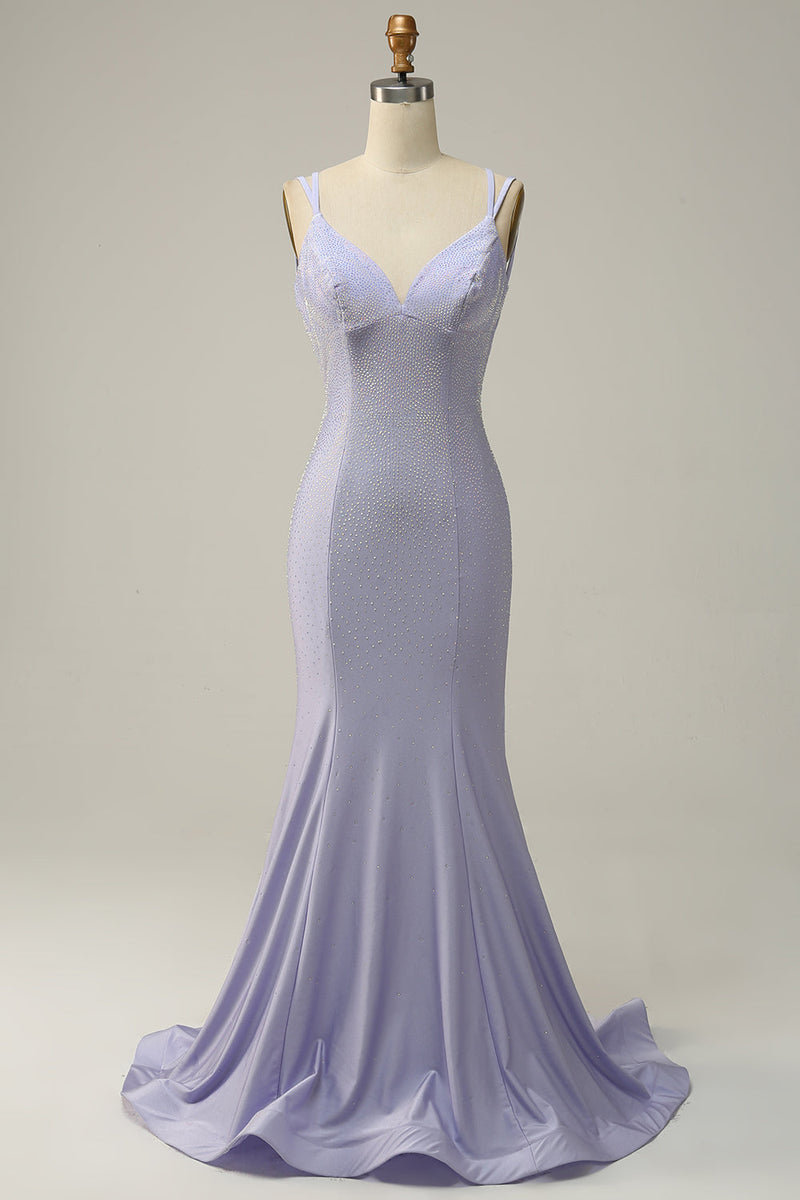 Laden Sie das Bild in den Galerie-Viewer, Lavendel Meerjungfrau Perlstickerei Glitzerndes Ballkleid