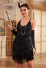 Laden Sie das Bild in den Galerie-Viewer, Etui Spaghettiträger Schwarze Pailletten Perlenbesetztes Kleid aus den 1920er Jahren mit Fransen