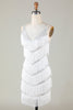 Laden Sie das Bild in den Galerie-Viewer, Weißes figurbetontes Kleid mit V-Ausschnitt und Quaste