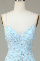 Laden Sie das Bild in den Galerie-Viewer, Funkelnde blaues Pailletten Perlen blumen enges kurzes Cocktailkleid