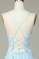 Laden Sie das Bild in den Galerie-Viewer, Funkelnde blaues Pailletten Perlen blumen enges kurzes Cocktailkleid