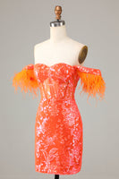 Laden Sie das Bild in den Galerie-Viewer, Schulterfreie Scheide Blaues kurzes Abiballkleid mit Feder