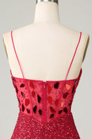 Laden Sie das Bild in den Galerie-Viewer, Glitzerndes rotes Korsett Pailletten Enges Abiballkleid
