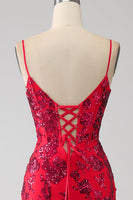 Laden Sie das Bild in den Galerie-Viewer, Meerjungfrau Dunkelrotes Pailletten Ballkleid mit Schlitz