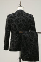 Laden Sie das Bild in den Galerie-Viewer, Schwarzer Peak Jacquard Herren Abschlussballanzug