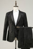 Laden Sie das Bild in den Galerie-Viewer, Peak Revers schwarzer Jacquard-Anzug für Herren