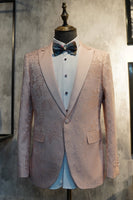 Laden Sie das Bild in den Galerie-Viewer, Peak Revers Ein-Knopf Dunkelblau Jacquard Herren Hochzeitsfeier Anzüge