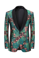 Laden Sie das Bild in den Galerie-Viewer, Grüner Schal Revers Jacquard Blumenmuster Herren Party Anzugjacke Blazer