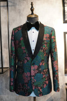 Laden Sie das Bild in den Galerie-Viewer, Grüner Schal Revers Jacquard Herren Abschlussball Blazer
