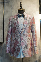 Laden Sie das Bild in den Galerie-Viewer, Rosa Blumen-Jacquard-Schal Revers 2-teilige Abschlussball-Anzüge