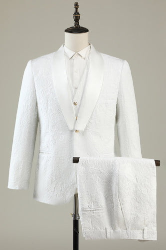 Weißer Jacquard-Schal Revers 3-teilige Ball Anzüge