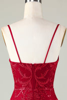 Laden Sie das Bild in den Galerie-Viewer, Glitzerndes königsblaues Pailletten Spaghettiträger Enges kurzes Abiballkleid