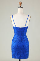 Laden Sie das Bild in den Galerie-Viewer, Glitzerndes dunkelrotes Pailletten Spaghettiträger Enges kurzes Abiballkleid