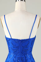 Laden Sie das Bild in den Galerie-Viewer, Glitzerndes dunkelrotes Pailletten Spaghettiträger Enges kurzes Abiballkleid