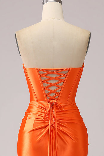 Orange Meerjungfrau Herzausschnitt Langes glitzerndes Ballkleid mit Schlitz