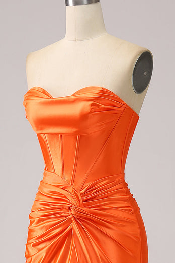 Orange Meerjungfrau Herzausschnitt Langes glitzerndes Ballkleid mit Schlitz
