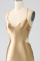 Laden Sie das Bild in den Galerie-Viewer, Goldenes Meerjungfrauen Spaghettiträger Satin Ballkleid mit Schnürung