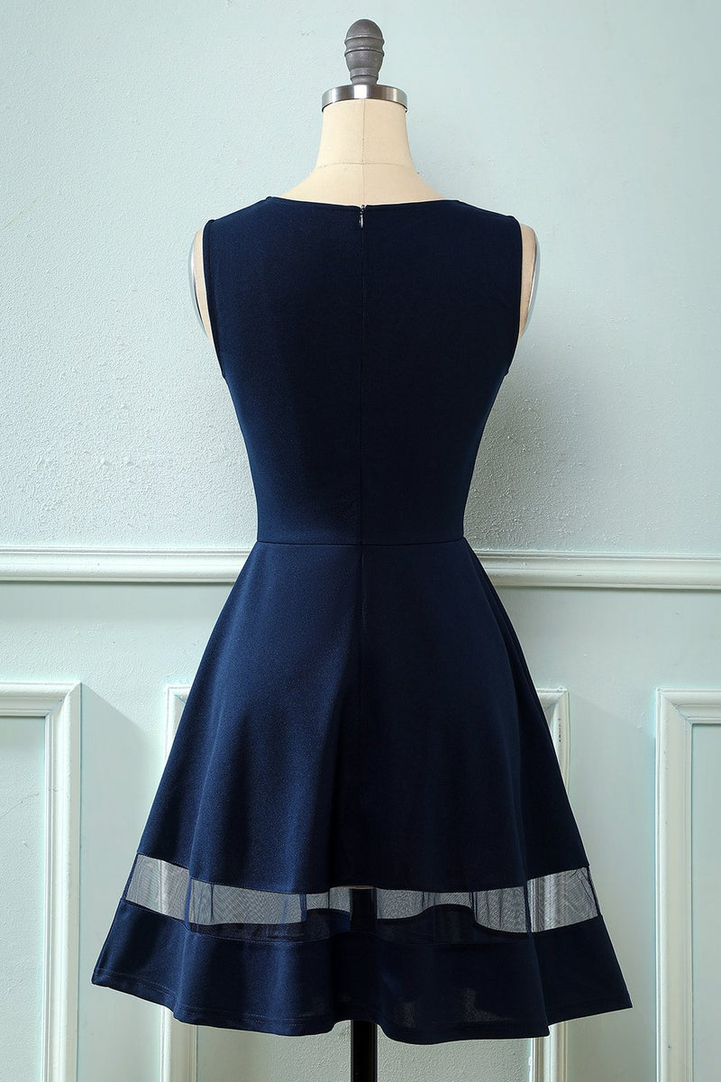 Laden Sie das Bild in den Galerie-Viewer, Marine Vintage 1950er Jahre Swing Kleid