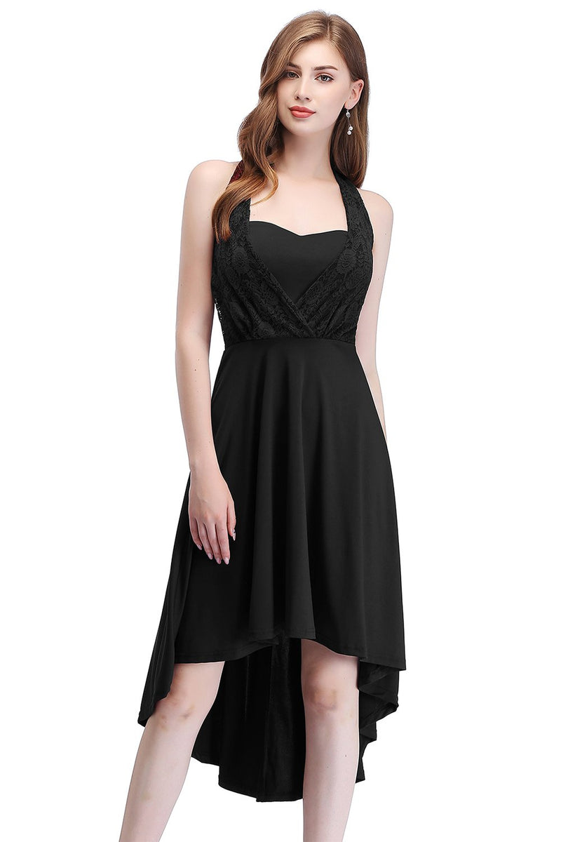 Laden Sie das Bild in den Galerie-Viewer, High Low Neckholder schwarz Vintage Kleid