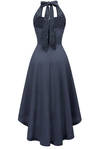 High Low Neckholder schwarz Vintage Kleid