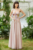 Laden Sie das Bild in den Galerie-Viewer, Elegantes A Linie trägerloses Blush langes Hochzeitsgastkleid mit 3D-Blumen