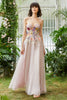 Laden Sie das Bild in den Galerie-Viewer, Elegantes A Linie trägerloses Blush langes Hochzeitsgastkleid mit 3D-Blumen
