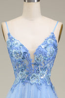 Laden Sie das Bild in den Galerie-Viewer, Funkelnd Blaues Tüll Ballkleid mit Applikationen