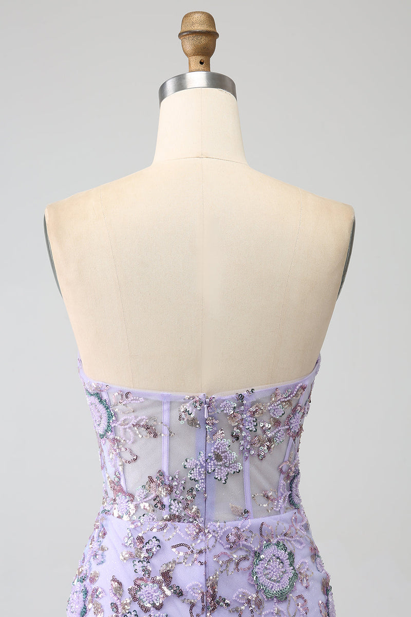 Laden Sie das Bild in den Galerie-Viewer, Meerjungfrau Trägerloses Lavendel Korsett Ballkleid mit Perlen