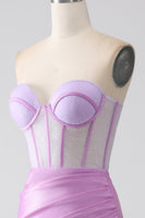 Laden Sie das Bild in den Galerie-Viewer, Flieder Meerjungfrau trägerloses Korsett Ballkleid mit Schlitz