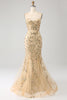 Laden Sie das Bild in den Galerie-Viewer, Meerjungfrau Champagner Glitzerndes Korsett Abendkleid