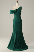 Laden Sie das Bild in den Galerie-Viewer, Meerjungfrau Eine Schulter Dunkelgrünes Langes Ballkleid