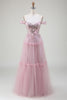 Laden Sie das Bild in den Galerie-Viewer, Schulterfreies rosa Ballkleid aus Tüll mit Applikationen