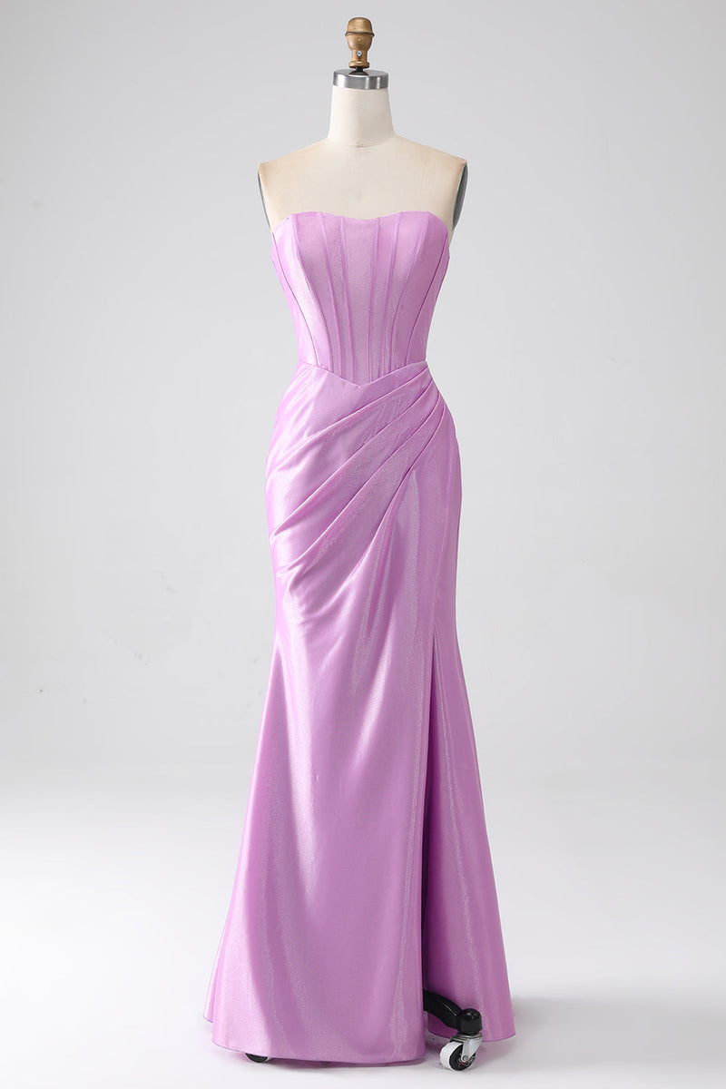 Laden Sie das Bild in den Galerie-Viewer, Trägerloses lila Meerjungfrauen Korsett Ballkleid mit Plissee