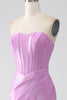Laden Sie das Bild in den Galerie-Viewer, Trägerloses lila Meerjungfrauen Korsett Ballkleid mit Plissee