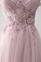 Laden Sie das Bild in den Galerie-Viewer, Schulterfreies A-Linie Perlen Ballkleid mit Schlitz