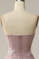 Laden Sie das Bild in den Galerie-Viewer, A-Linie Herzausschnitt Grau Lila Langes Ballkleid mit Applikationen