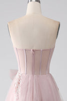 Laden Sie das Bild in den Galerie-Viewer, Funkelndes A Linie trägerloses Ballkleid aus Tüll mit Schleife