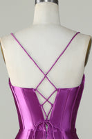 Laden Sie das Bild in den Galerie-Viewer, Dunkellila Spaghettiträger Meerjungfrau Langes Ballkleid mit Schlitz