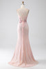 Laden Sie das Bild in den Galerie-Viewer, Glitzer rosa perlenbesetztes Meerjungfrauen Ballkleid mit Schlitz