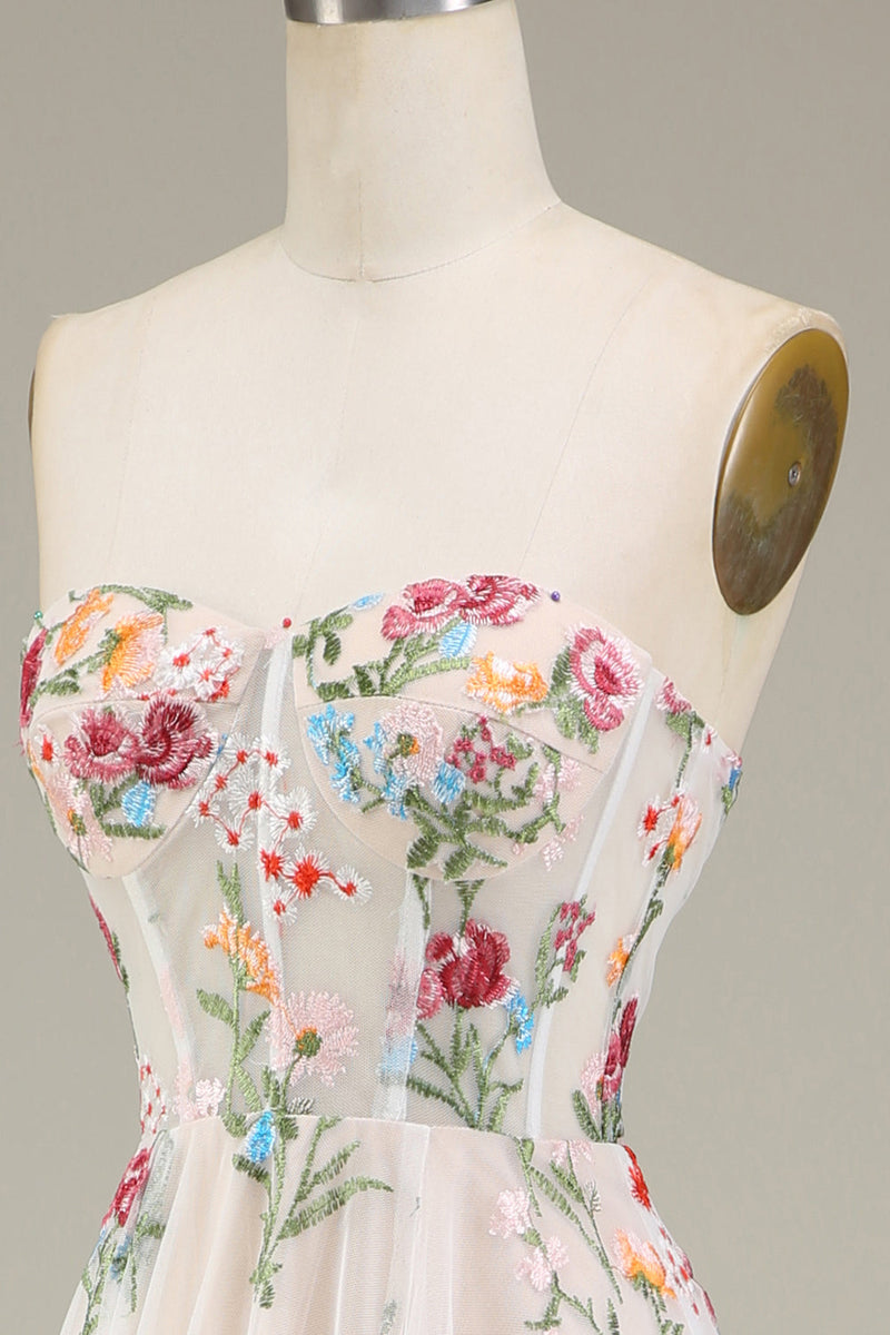 Laden Sie das Bild in den Galerie-Viewer, A-Linie Herzausschnitt Langes Korsett Ballkleid mit Blume