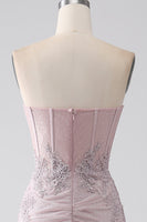 Laden Sie das Bild in den Galerie-Viewer, Glitzerndes trägerloses Meerjungfrauen Korsett Ballkleid mit Applikationen