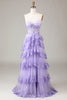 Laden Sie das Bild in den Galerie-Viewer, Lavendel trägerloses gestuftes Tüllkorsett Ballkleid mit Applikationen