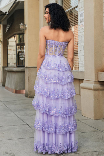 Prinzessin A Linie Herzausschnitt Lavendel Korsett Ballkleid mit gestufter Spitze