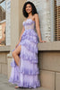 Laden Sie das Bild in den Galerie-Viewer, Prinzessin A Linie Herzausschnitt Lavendel Korsett Ballkleid mit gestufter Spitze