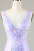 Laden Sie das Bild in den Galerie-Viewer, Lavendel glitzerndes enges Abiballkleid mit rückenfreiem Rücken