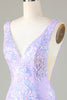 Laden Sie das Bild in den Galerie-Viewer, Lavendel glitzerndes enges Abiballkleid mit rückenfreiem Rücken