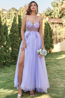 Laden Sie das Bild in den Galerie-Viewer, Lavendel Tüll A-Linie Ballkleid mit Perlstickerei