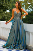 Laden Sie das Bild in den Galerie-Viewer, Dunkelgrau Glitzer Langes Ballkleid mit Spaghetti-Träger