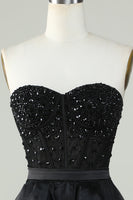 Laden Sie das Bild in den Galerie-Viewer, Prinzessin A Linie Herzausschnitt Schwarzes trägerloses Ballkleid Formales Abendkleid